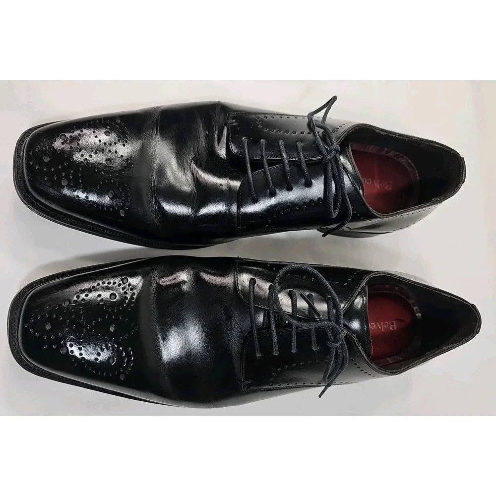 Belvedere Studio Medallion Wing Tip US  13 D Black Leather Oxford  